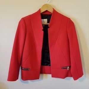 SANDRO Cropped Structured Red Blazer